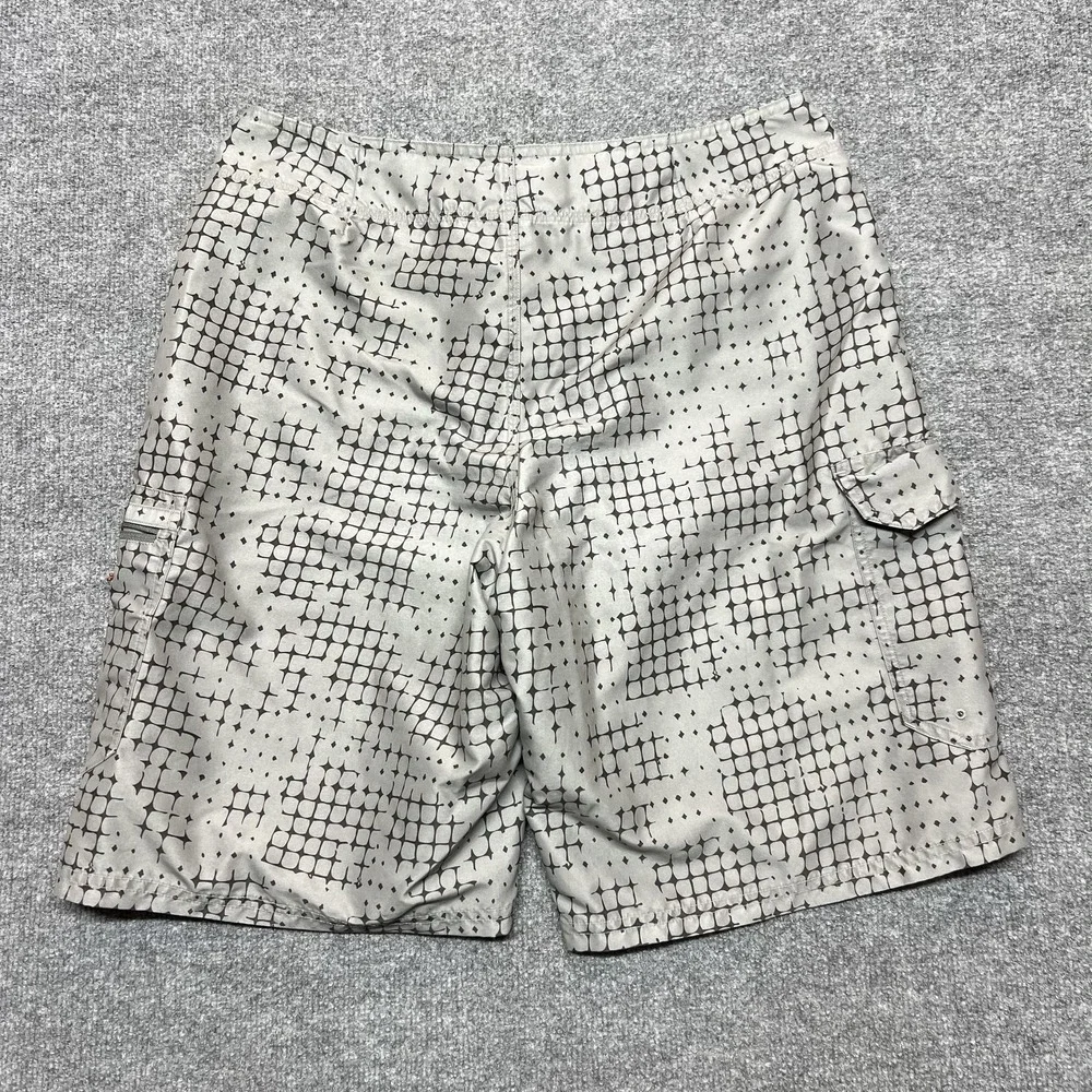 Simms Board Shorts Mens Medium Gray Geometric Swim Trunks Quick Dry Pockets